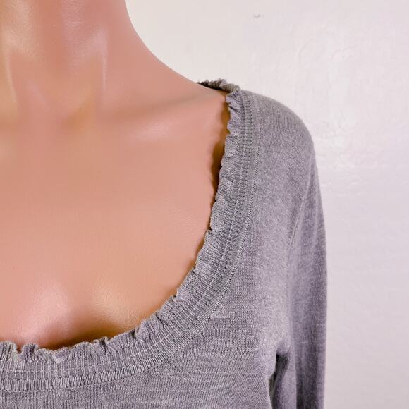 Max Studio Ruffle Scoop Neck Long Sleeve Knit Pullover Sweater Gray size S NWOT - Picture 4 of 12